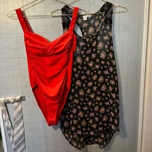 Lulu’s Bright Red Bodysuit snap closure Size M with bonus sheer tank